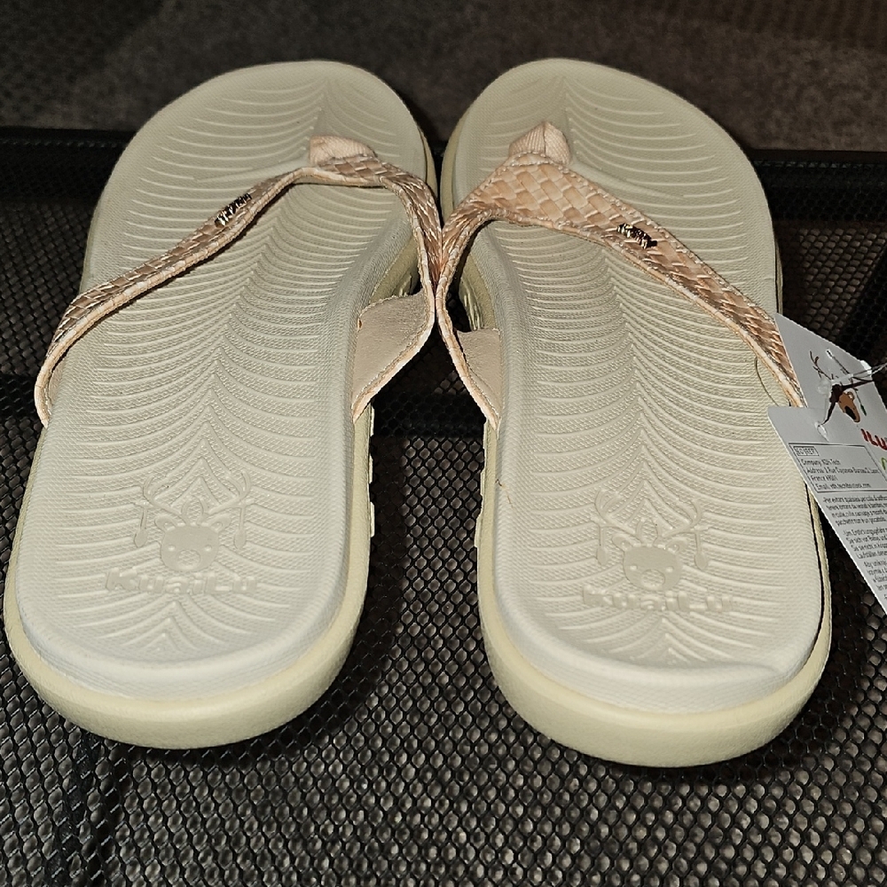 KuaiLu Yoga Mat Flip Flops Womens US 12 Tan Leather Walking Sandals KHD2764 NWT - Picture 12 of 15